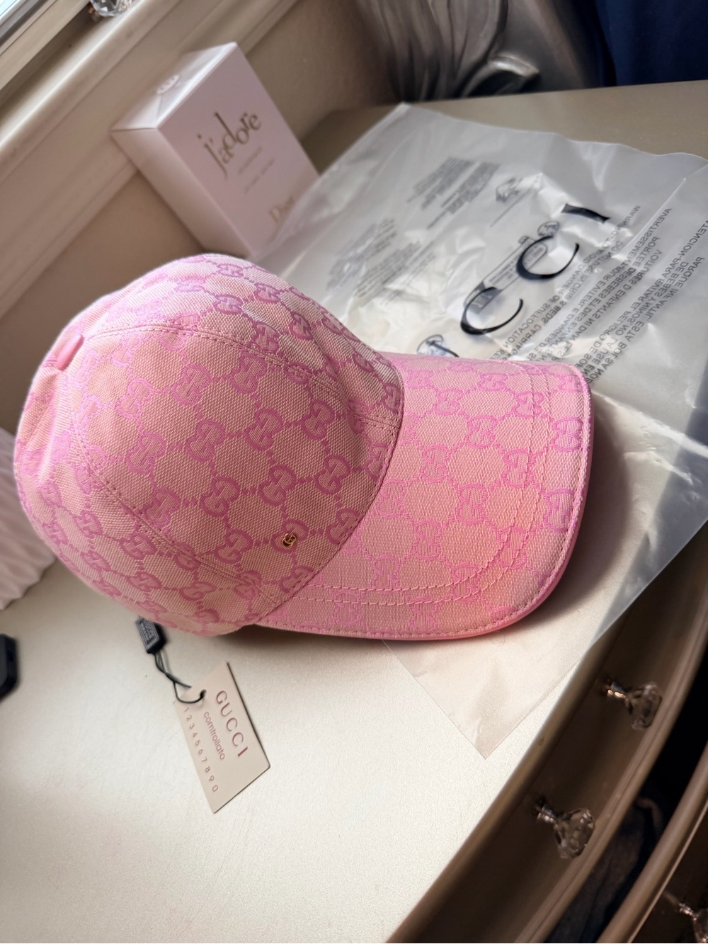 Gucci Pink GG Jacquard Baseball Cap size M